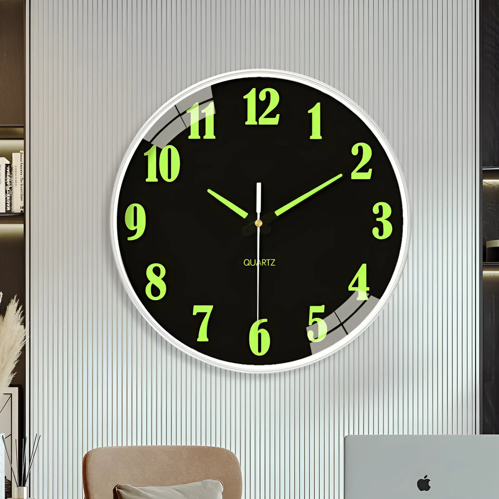 8 inch luminous wall clock with modern plastic shell showing numerals and hands