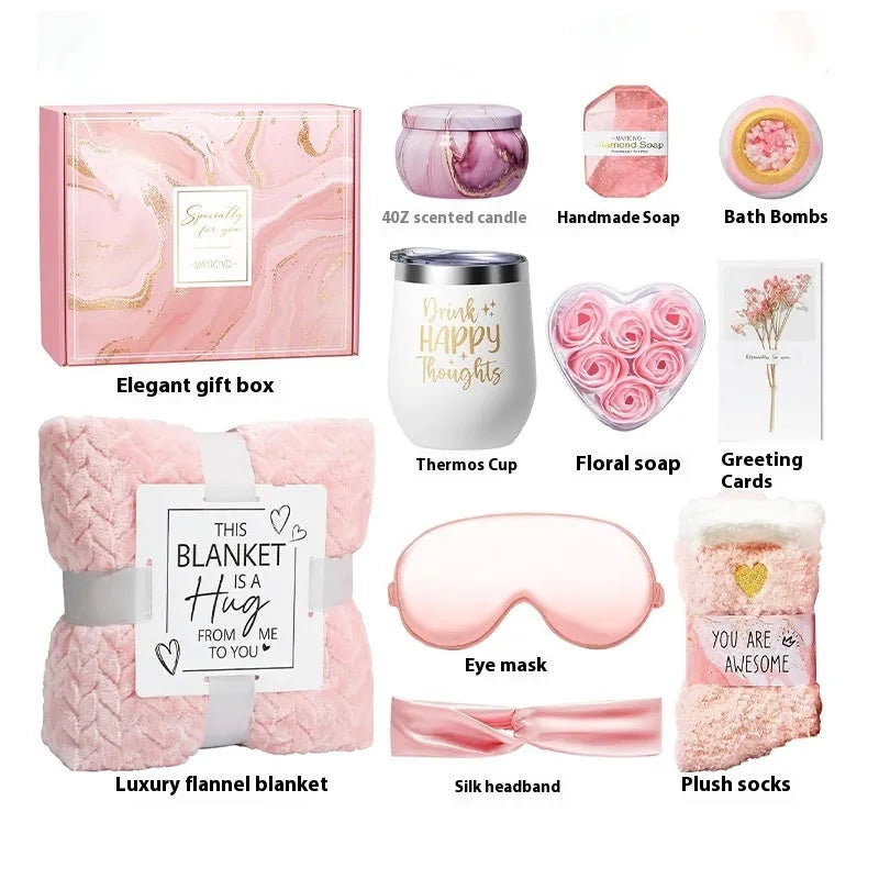Aromatherapy candle soap bath gift set in modern plastic packaging measuring 27x23x13cm
