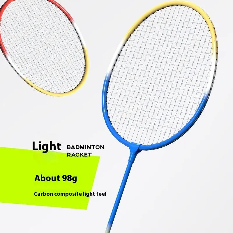 Pair of blue and red ultra-light alloy badminton rackets side by side
