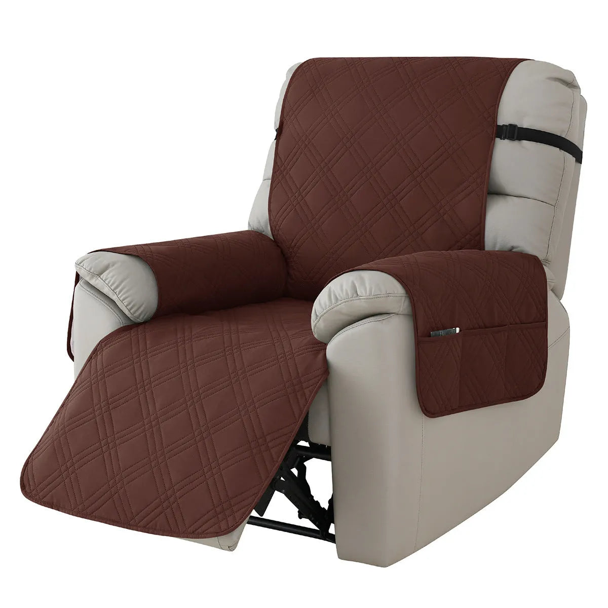 Quilted polyester spandex sofa cover for a Chivas massage chair in burgundy colour.