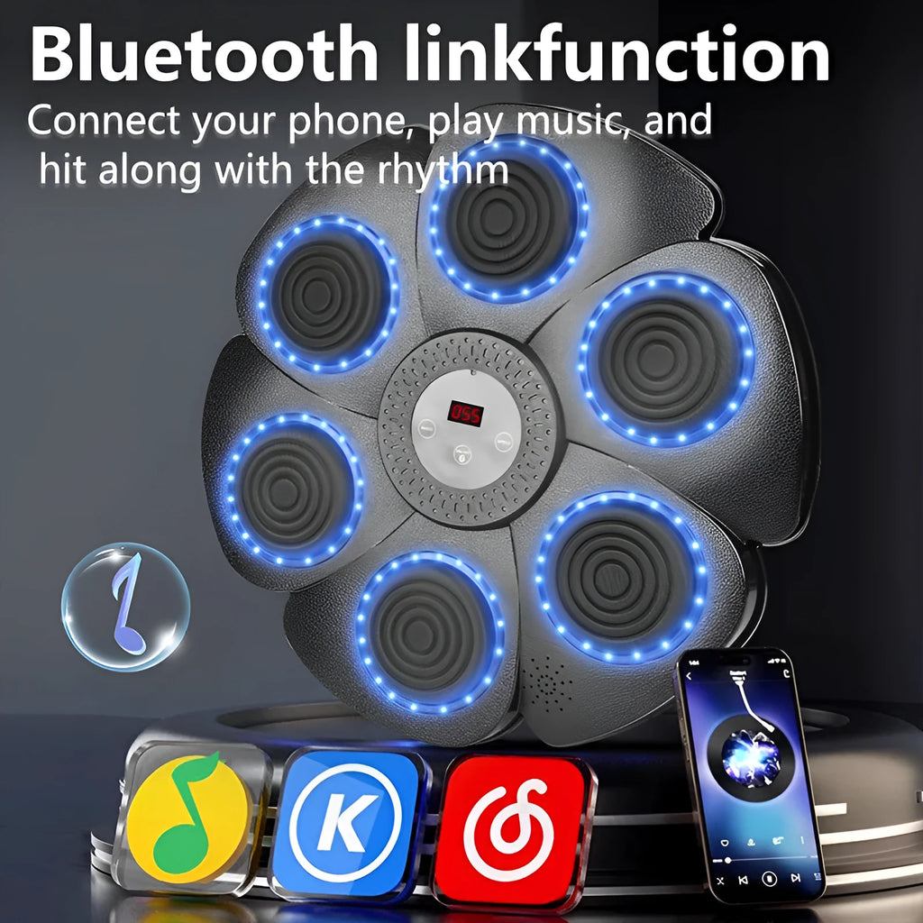 Black smart boxing target with lights and half-finger gloves for indoor teenage training