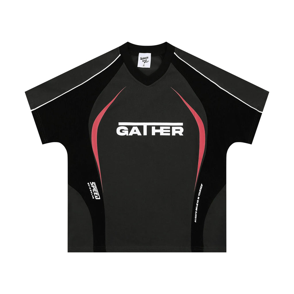 Men's loose fit black t-shirt with printed letters design, short sleeve polyester top