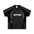 Men's loose fit black t-shirt with printed letters design, short sleeve polyester top