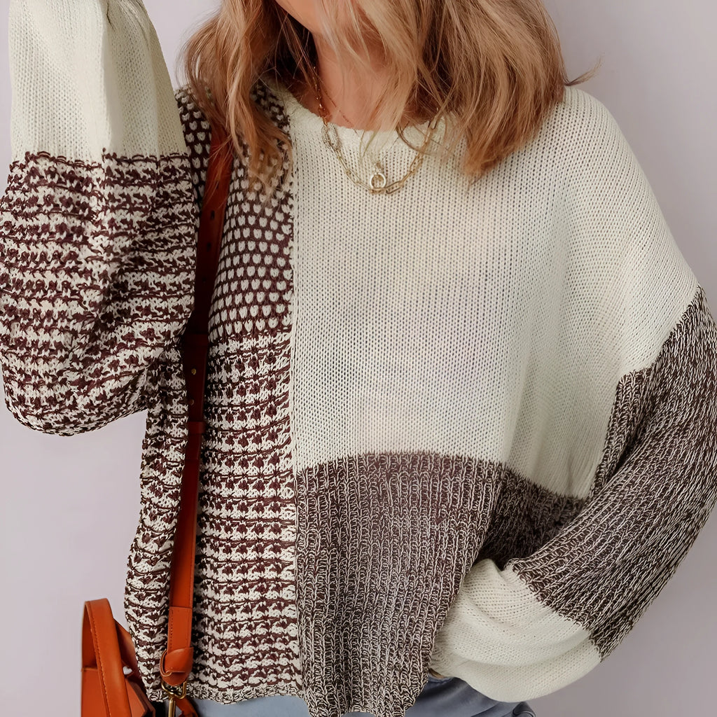 Dark khaki colour block loose sweater with drop shoulders and a back tie fastening.