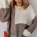 Dark khaki colour block loose sweater with drop shoulders and a back tie fastening.