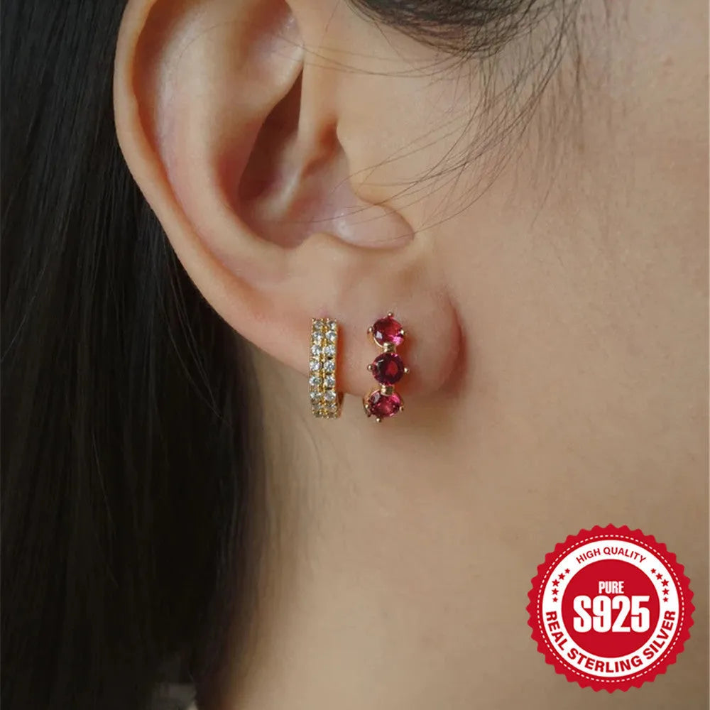 Sterling silver earrings with geometric sunflower design and inlaid zircon stones in golden-three diamond colour