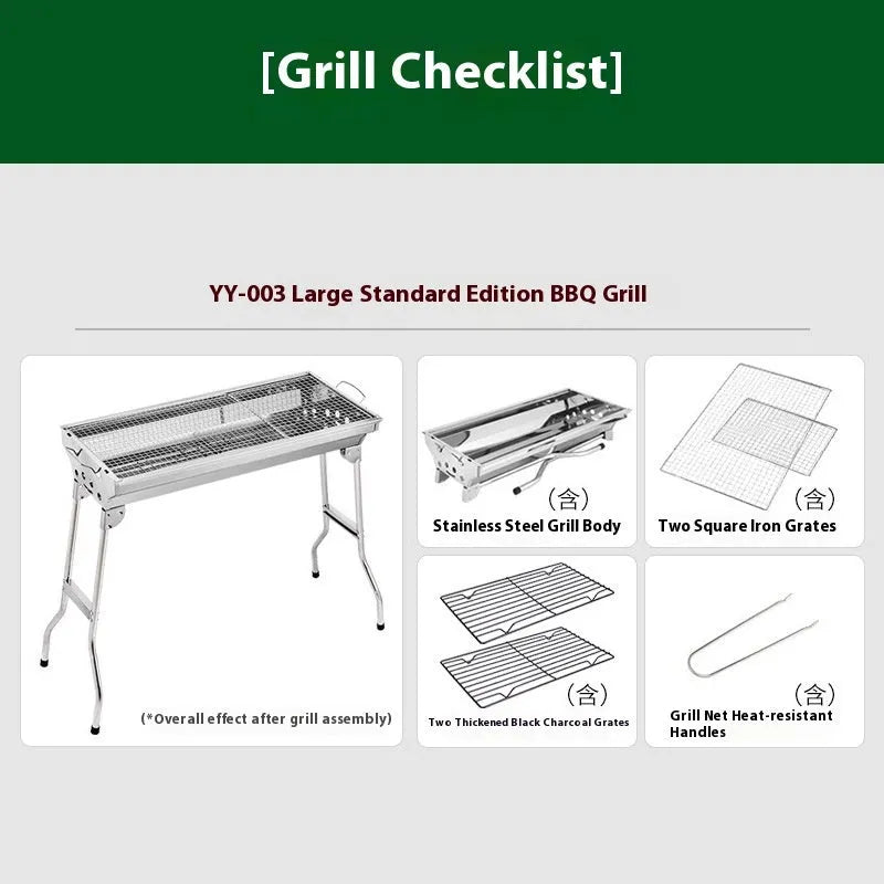 Large stainless steel charcoal barbecue oven with turnover design and cooking accessories
