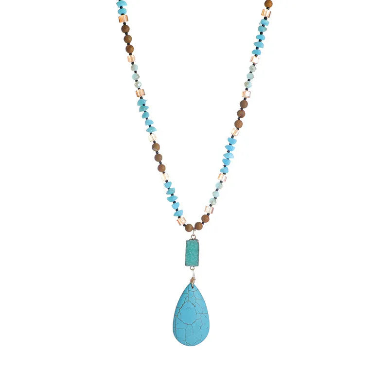 Blue turquoise drop pendant necklace on ball bead chain measuring 81cm