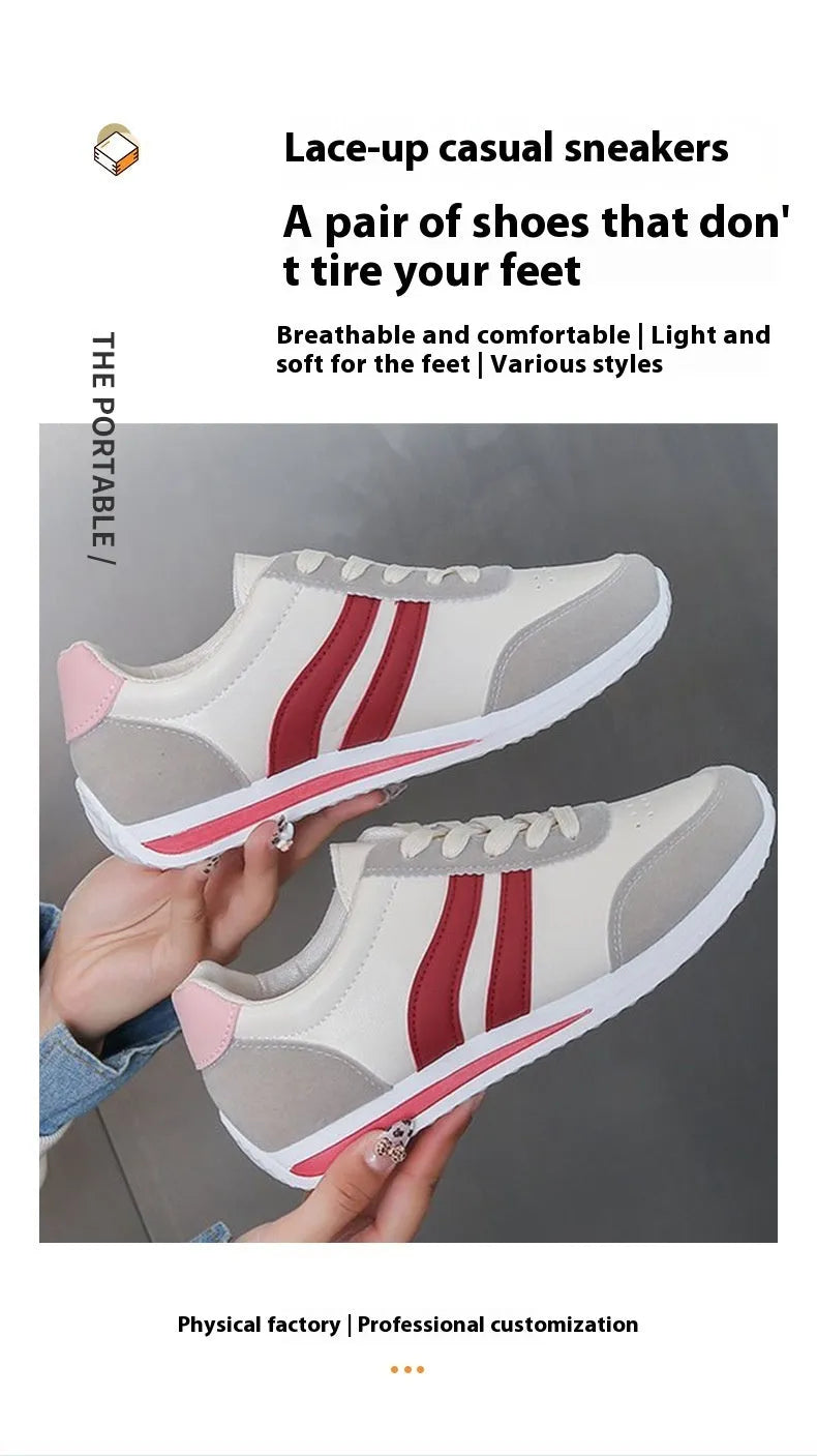 Red and blue lace-up leisure sneakers with soft rubber soles and PU mesh uppers