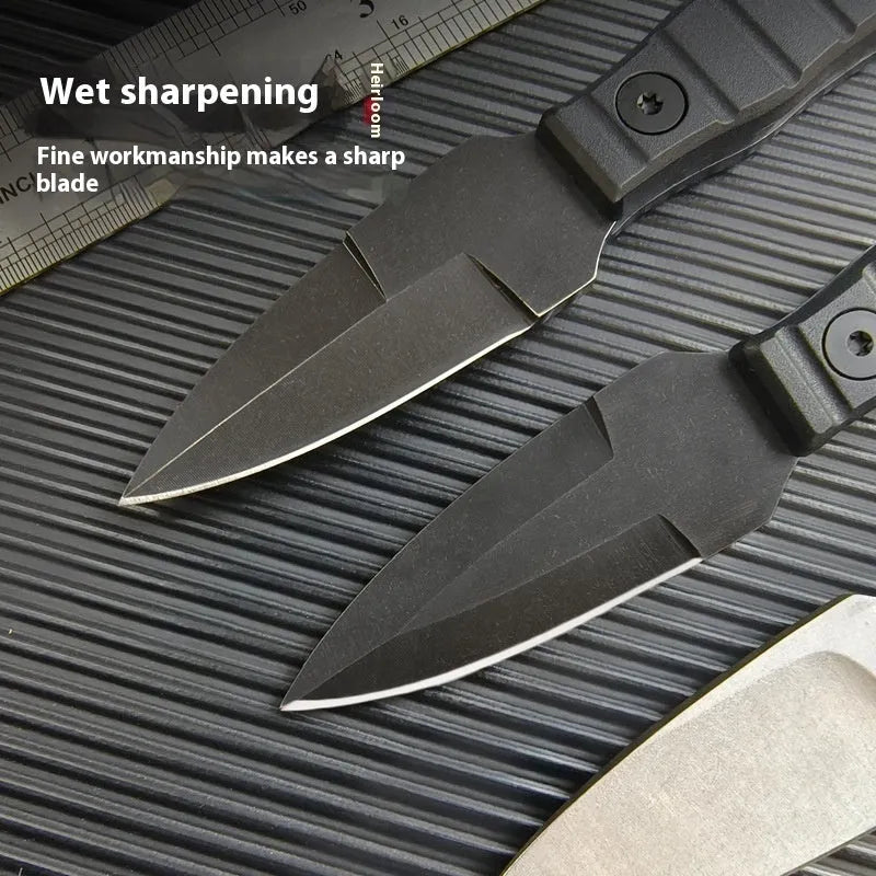 Outdoor camping portable small straight knife stainless steel black finish