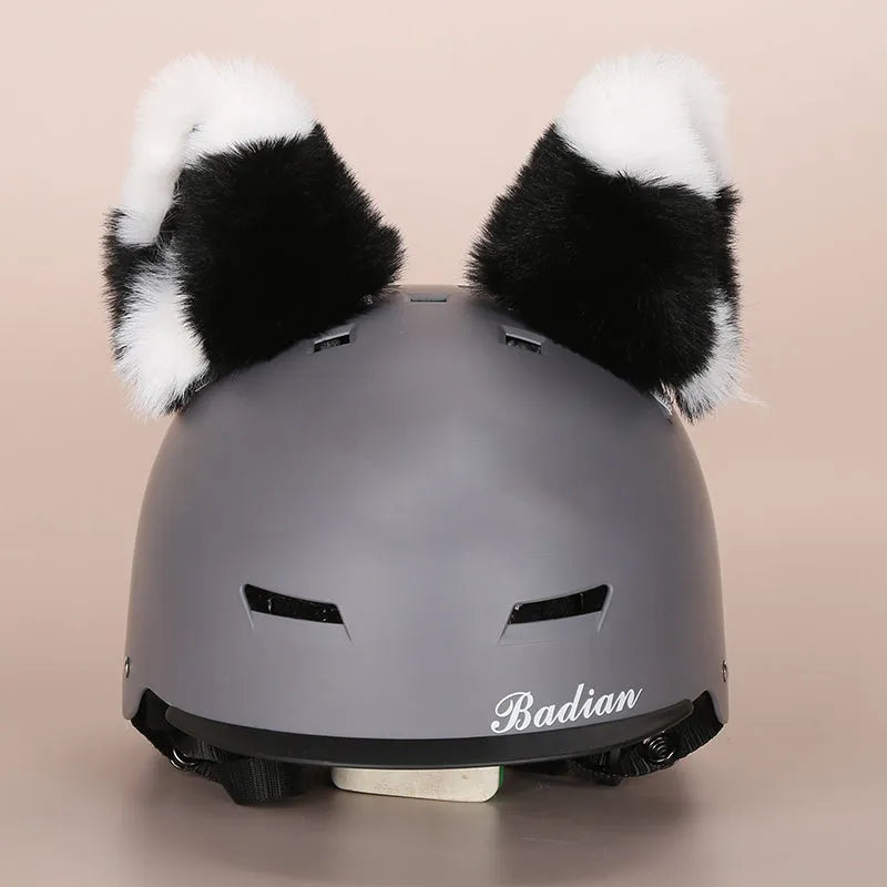 A plush fabric helmet cover with cartoon character ears, shown in size M for bicycle or motorbike use.