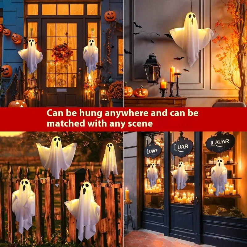Ghost scream Halloween decoration light with cloth construction and battery-powered 4.5V electronics in white or orange