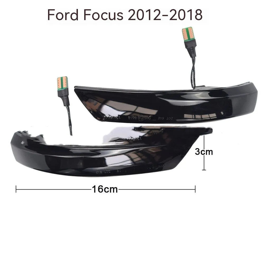 Rearview mirror waterfall LED light strip in blue and yellow two-tone for Ford Focus and Mondeo.