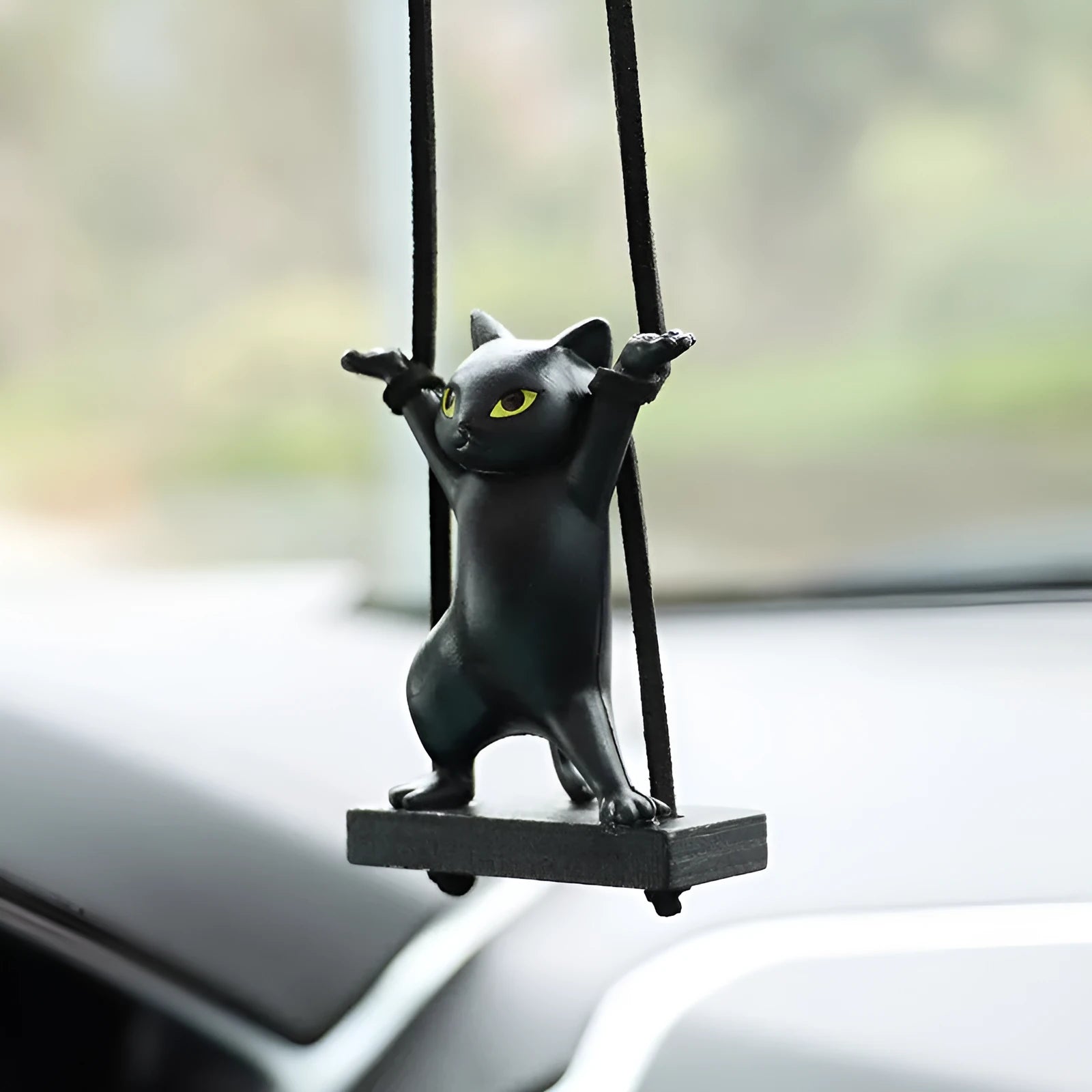 Resin cartoon cat pendant for car interior with adjustable rope in one of five colour options