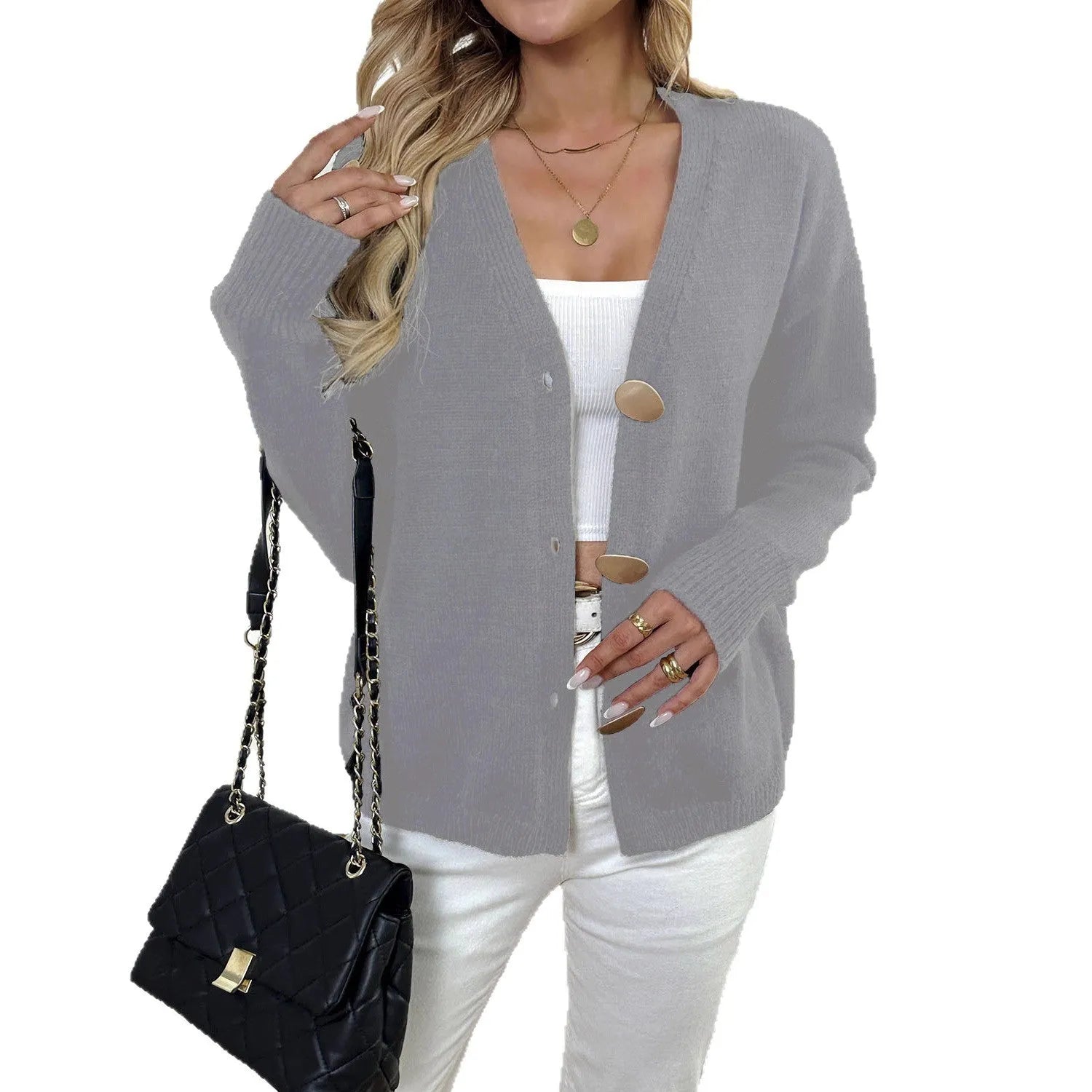 Grey deer plush women's long sleeve coat with princess sleeves and an irregular streetwear cut.