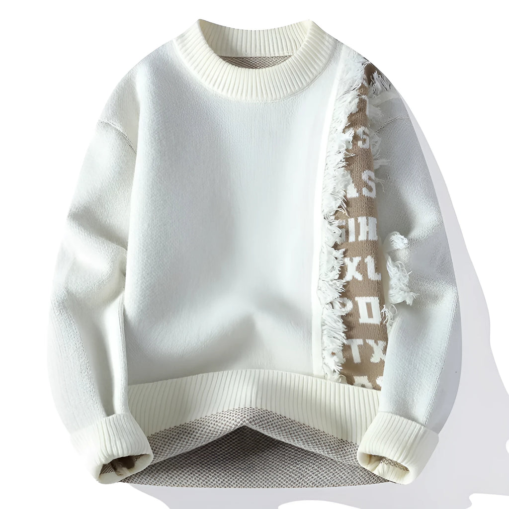 Men's loose grey knitted pullover with ribbed hemline, rabbit fur blend