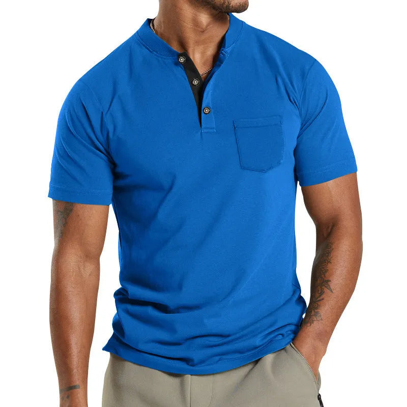 Men's short sleeve button-down polyester shirt with chest pocket in multiple colour options