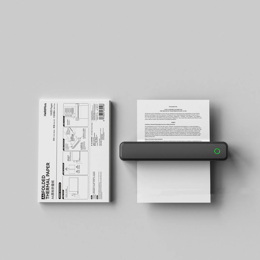 Compact black and white Bluetooth thermal printer for mobile phone printing.