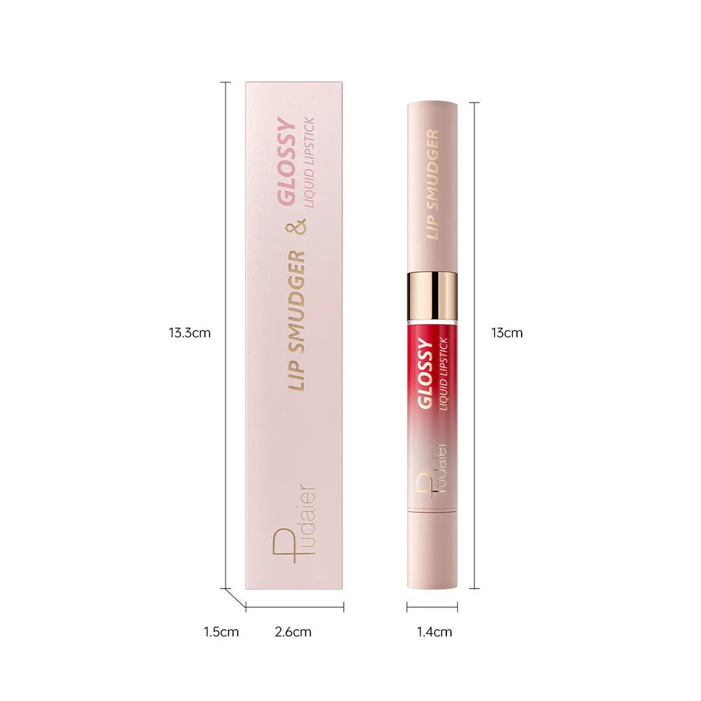 Double-headed lipstick lip gloss with matte finish showing 10 different colour options numbered 01 through 10