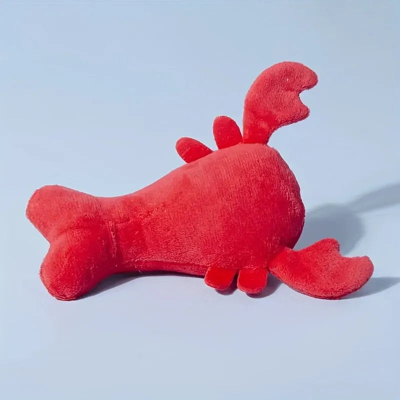 Red soft plush lobster dog toy with squeaker for small and medium breeds