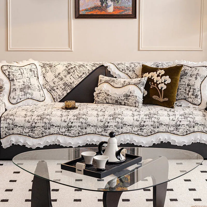 Chenille non-slip sofa cushion cover in striped pattern, available in multiple colours and sizes