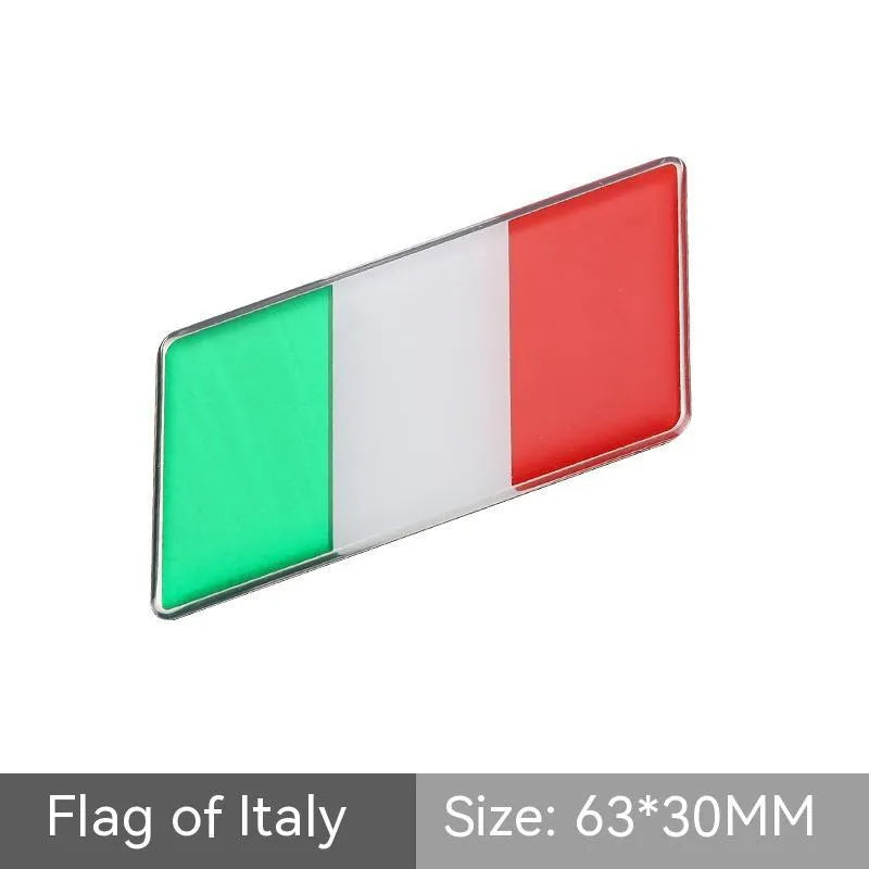 Aluminium car sticker flag emblem showing national flag design in parallelogram shape