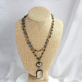 Two-layer tribal necklace with stone and glass pendants on adjustable chain