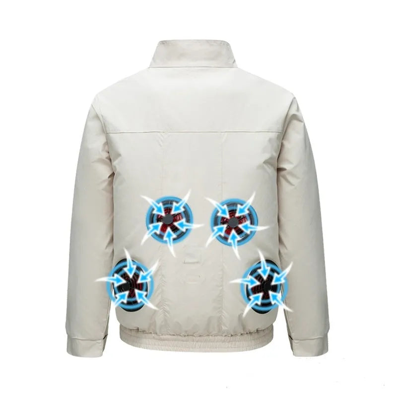 Men's black and white lightweight summer jacket with ventilation holes for outdoor cooling.