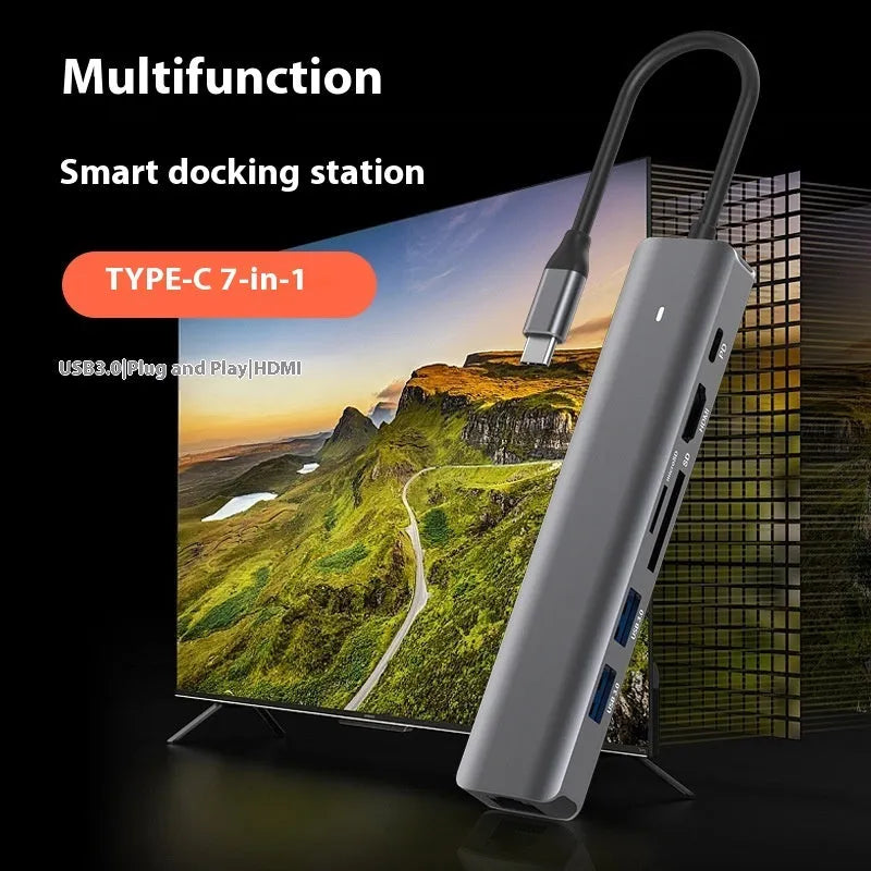 Seven-port card reader PD computer hub with USB-C laptop charging and custom logo option