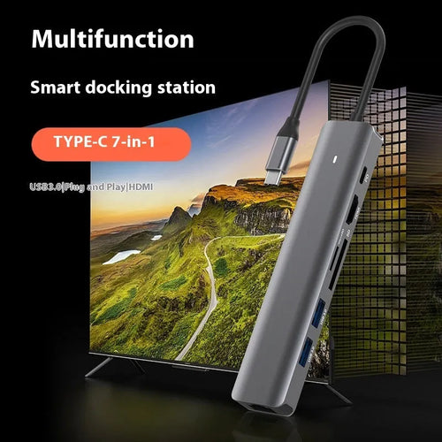 Seven-port card reader PD computer hub with USB-C laptop charging and custom logo option
