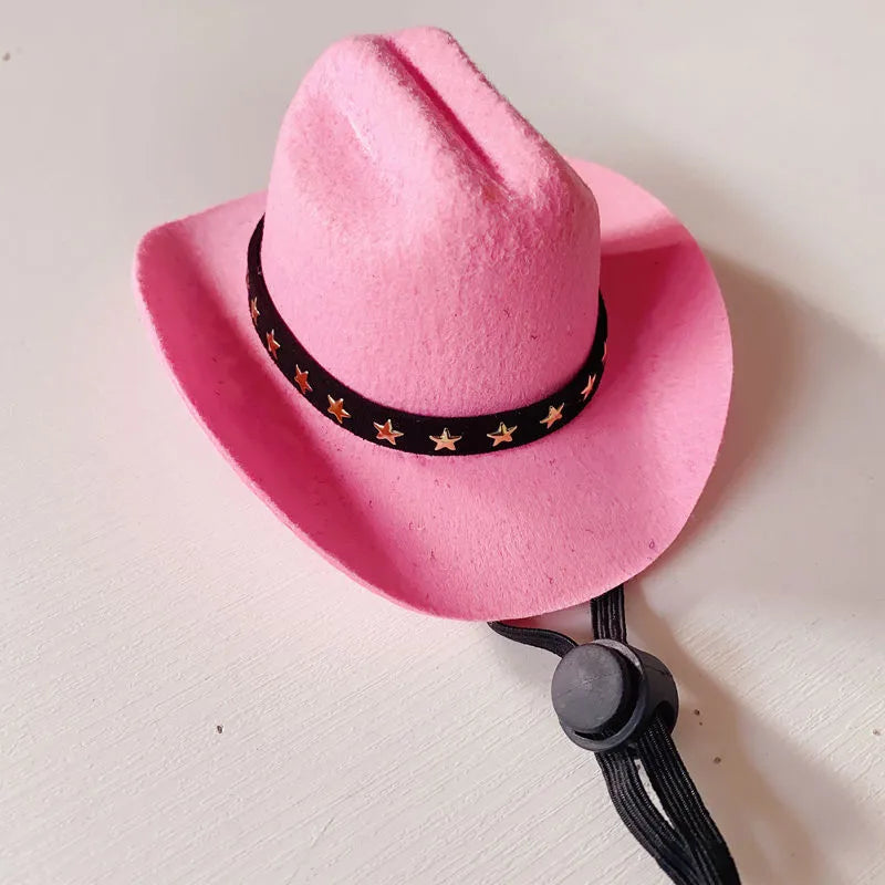 British cowboy style hat for cats with decorative velvet belt trim