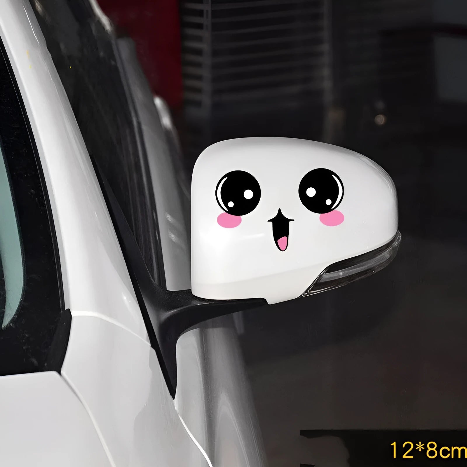 Reflective cartoon car sticker pair for vehicle personalisation with cute eyes design on PET material