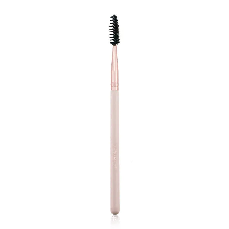 26 pink makeup brushes with wooden handles in portable case
