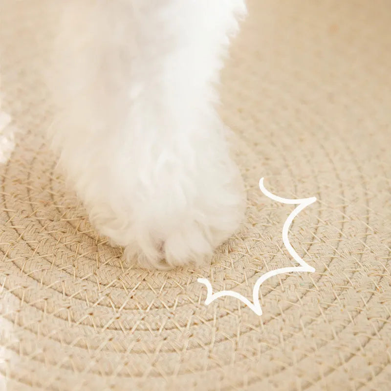 Green oval cat scratcher bowl bed with sisal scratching surface measuring 65cm