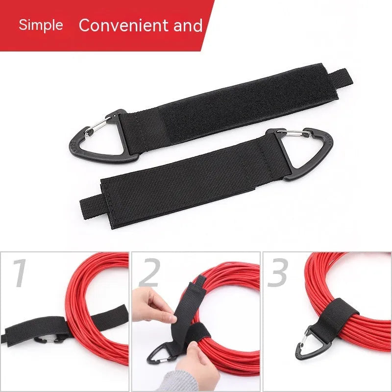 Black heavy-duty carabiner climbing button storage strap hook in three size options.
