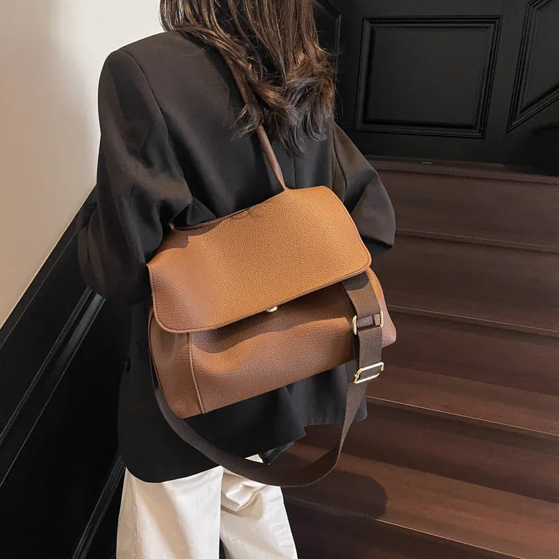 Horizontal square PU leather tote bag with double shoulder straps in five colour options