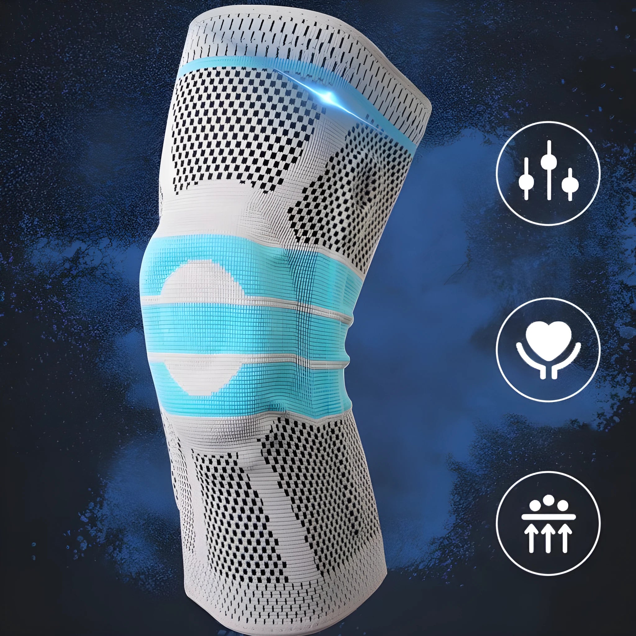 Sky blue silicone basketball knee pads with elastic fibre construction shown in knee sleeve design