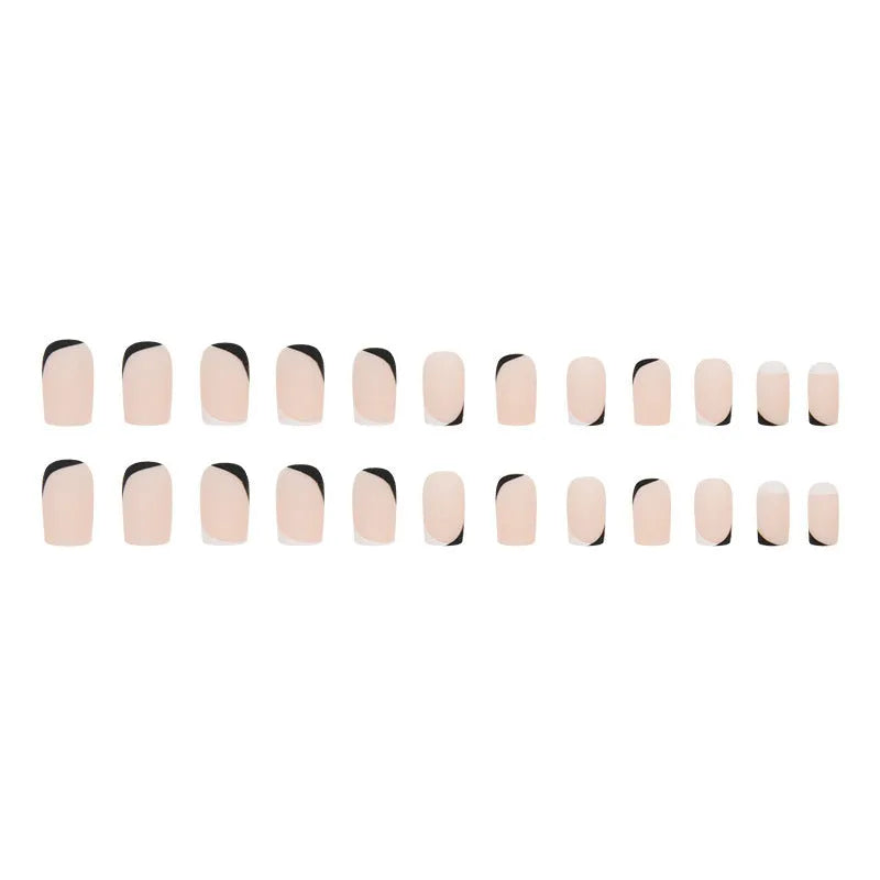 Black and white frosted artificial nail set for French manicures.