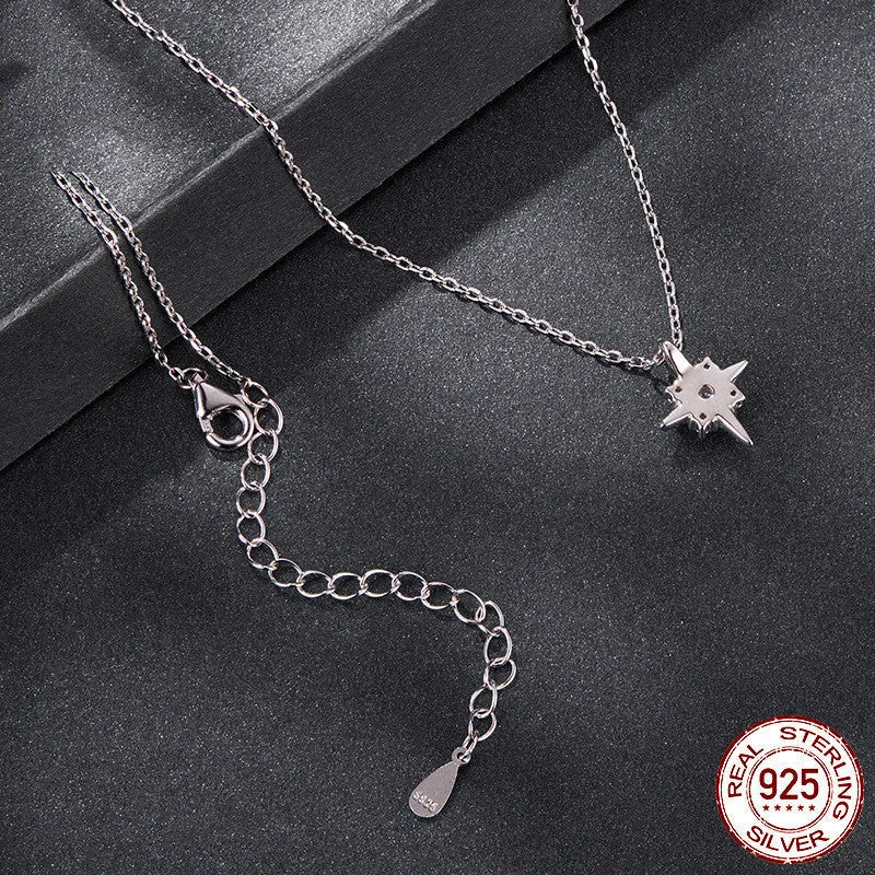925 Silver Moissanite Star Necklace for Women with O-shaped Chain and Certificate 41-50cm Circumference Original D Colour Shining Eight-pointed Stars Pendant in MSN054 Colour