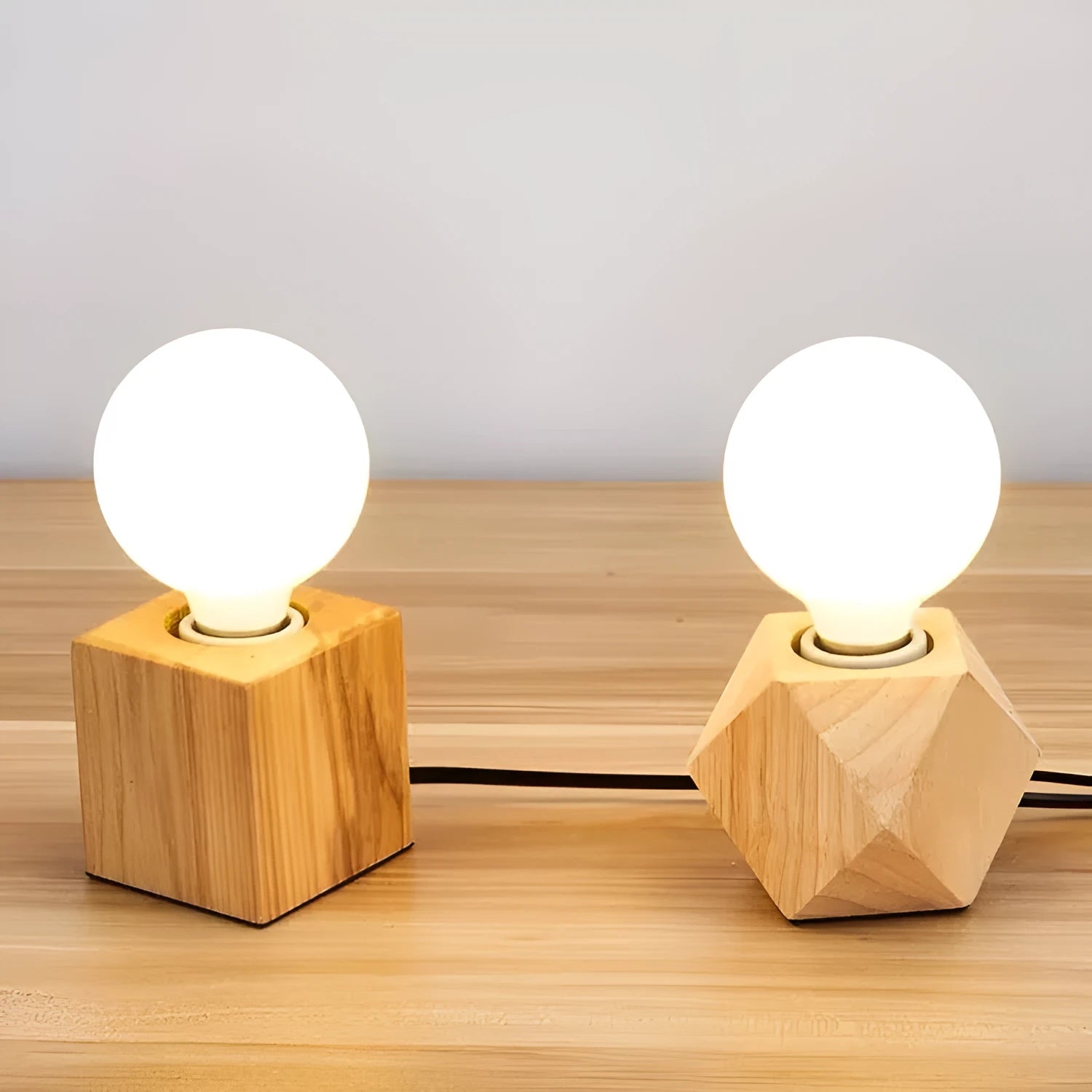 Wooden lamp holder showing square and diamond styles with switch options at 75x80mm dimensions