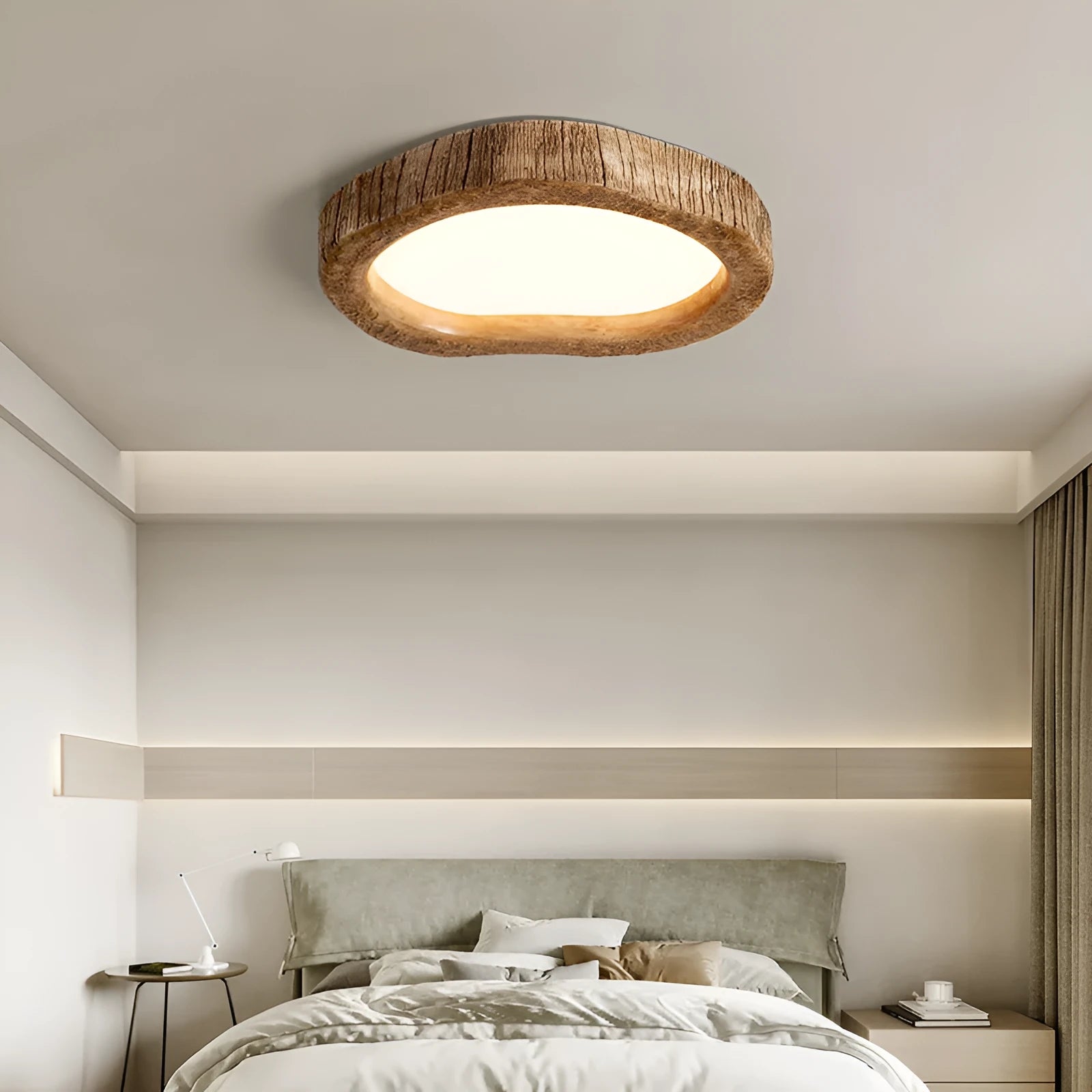 Wood grain finish round ceiling lamp in new Chinese style for bedroom lighting