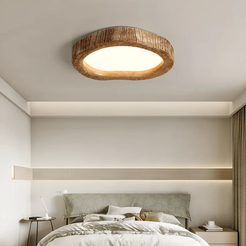 Wood grain finish round ceiling lamp in new Chinese style for bedroom lighting