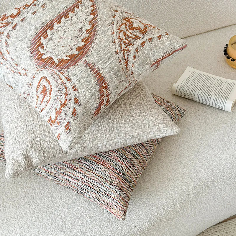 Amber coloured American-style jacquard paisley pattern sofa cushion cover