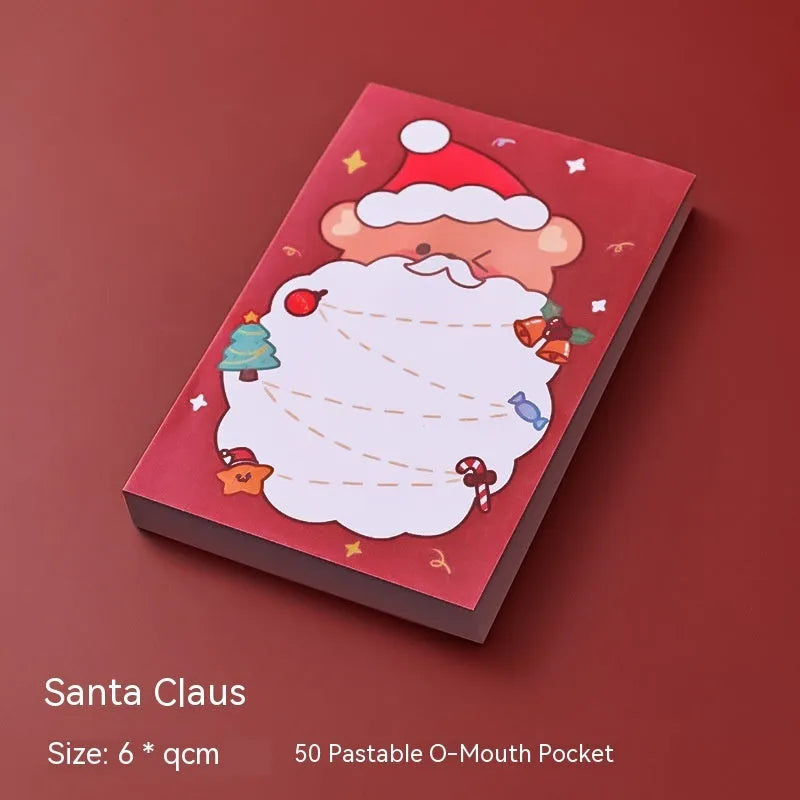 Christmas cartoon sticky notes set showing eight festive designs including bear, elf, and Santa Claus