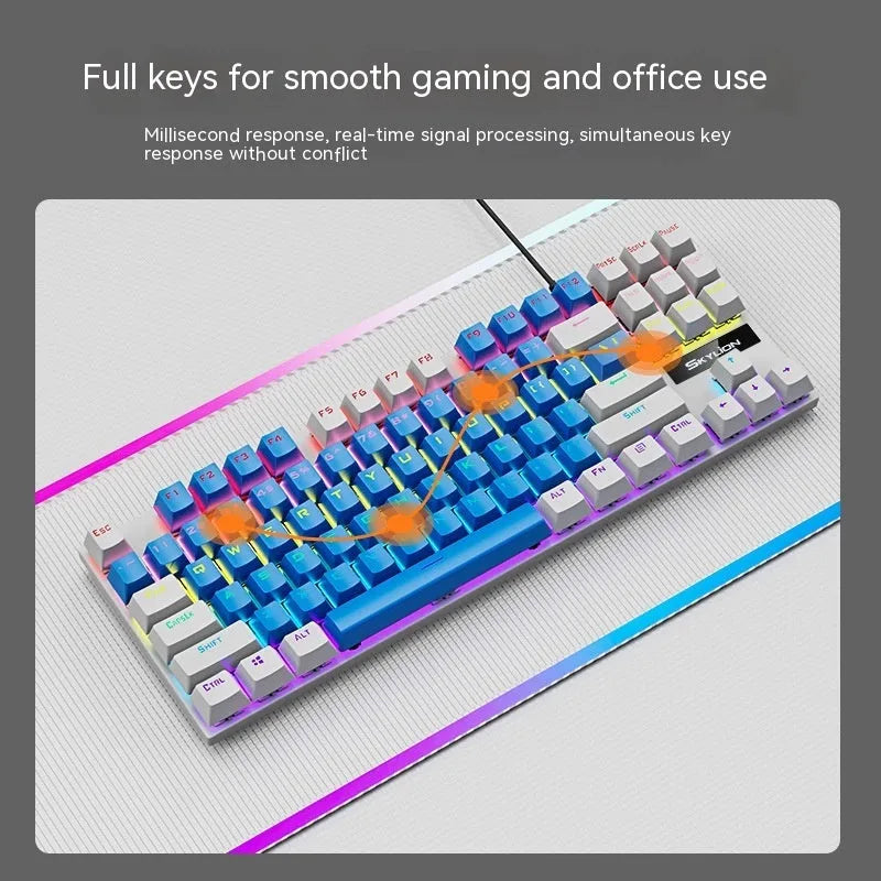 K87 mechanical wired keyboard in choice of eight colours with green axis or red axis switches and metal construction