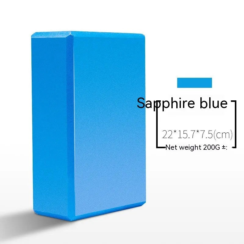 High-density EVA yoga block in pink next to a dark blue block, showing 7.5cm height and printed cartoon design options.