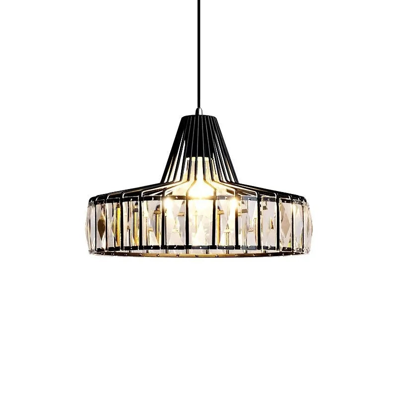 Modern crystal chandelier droplight with LED lights in black or gold finish, available in 18cm, 25cm and 32cm sizes