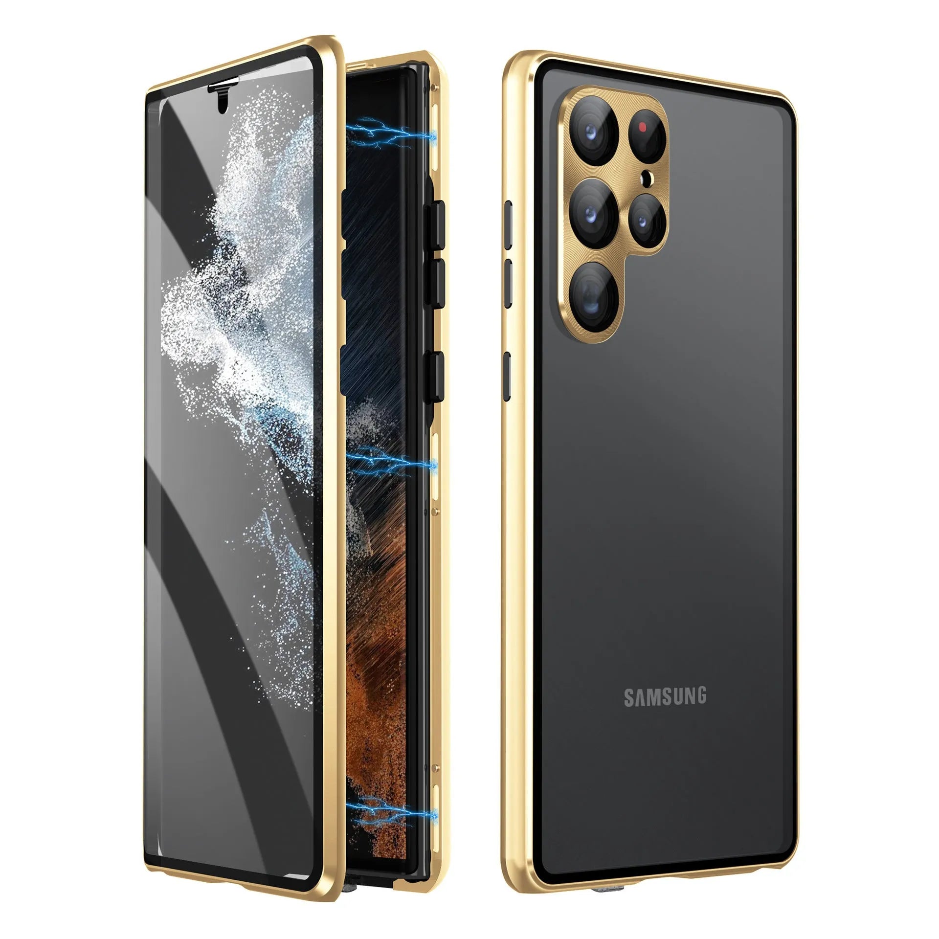 Samsung S24 Ultra magnetic phone case in multiple colours showing peep-proof mirror and metal construction.