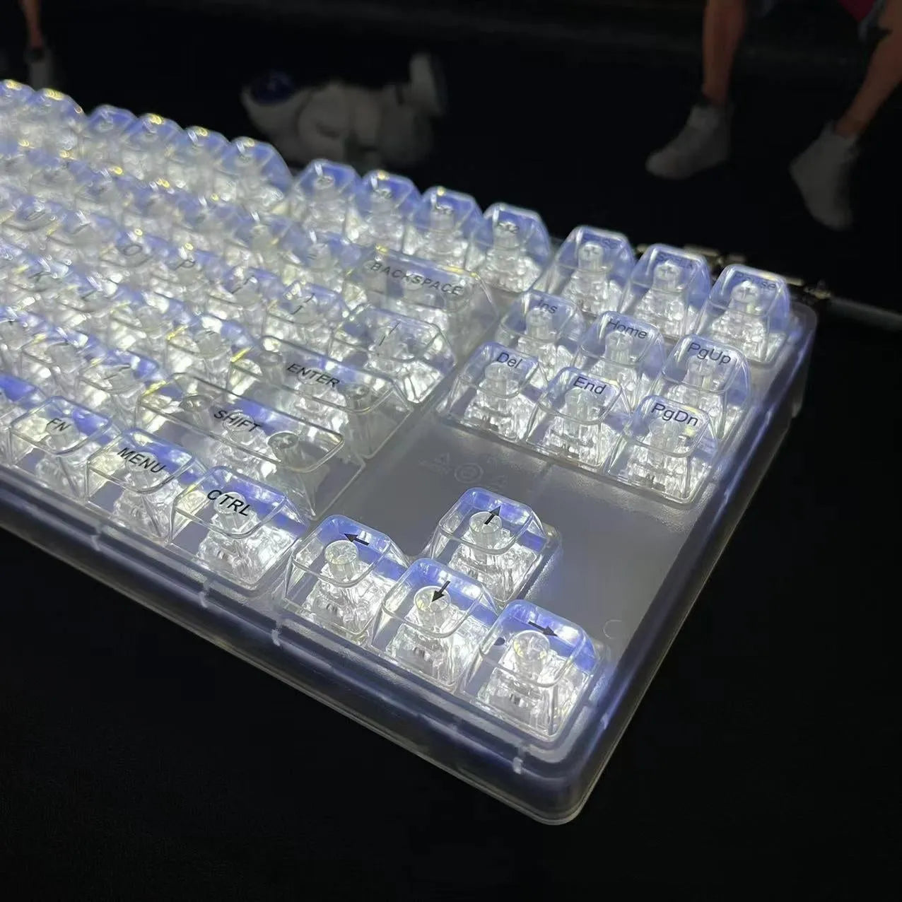 132 transparent plastic keyboard key caps arranged in full set with universal compatibility for mechanical and membrane keyboards