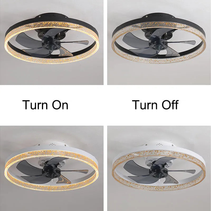 Nordic design remote control ceiling fan lamp with light, 50cm diameter in coffee gold finish.